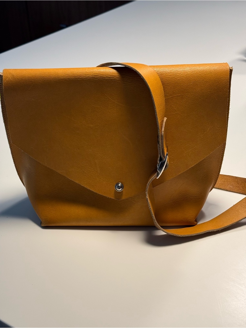 Sleek Envelope Crossbody in Mustard Leather